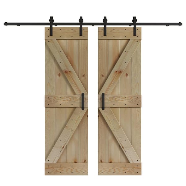COAST SEQUOIA INC K Series 48 in. x 84 in. Unfinished DIY Knotty Wood Double Sliding Barn Door with Hardware Kit