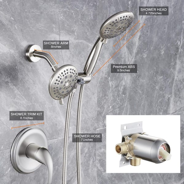 Zalerock 2 IN 1 Single-Handle 5-Spray Shower Faucet with 4.7 in. Wall Mount  Dual Shower Heads in Brushed Nickel (Valve Included) KSA112 - The Home Depot