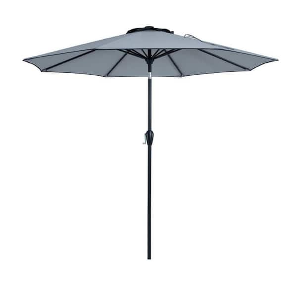 HomeRoots 9 ft. Market Push Button Patio Umbrella in Gray