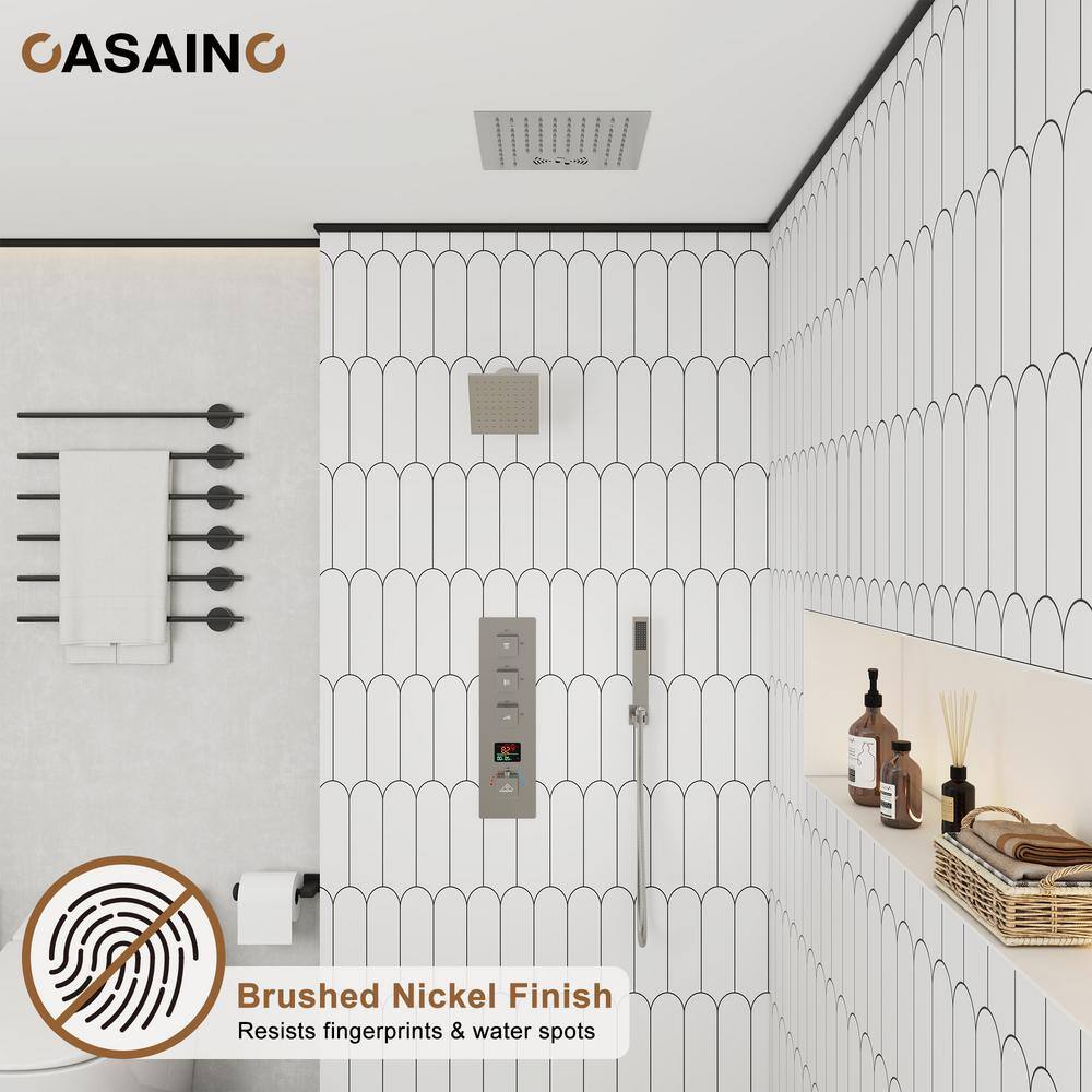 Brushed Nickel Dual Shower Head System with LED and Bluetooth