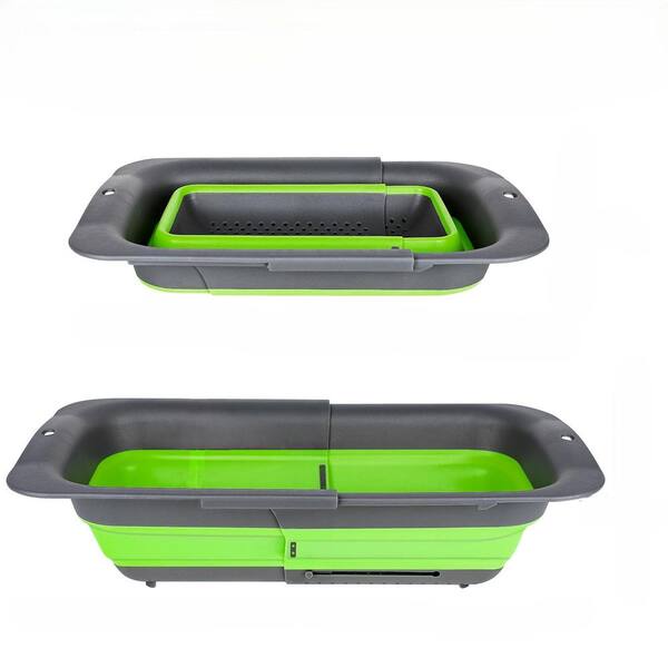 Retractable & Collapsible Silicone Over-the-Sink Colander, Adjustable Sink Strainer Basket for Kitchen, Green