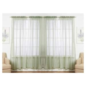 Solid Sage 55 in. W x 84 in. L Rod Pocket Sheer Window Curtain Panel (Set of 4)