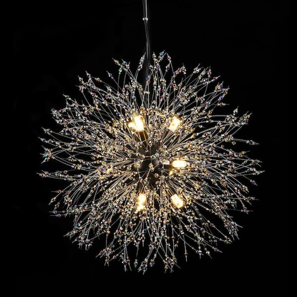 Rennnsan Oliver 9 Light Black with Colorful Crystal Contemporary Firework Starlight Chandelier