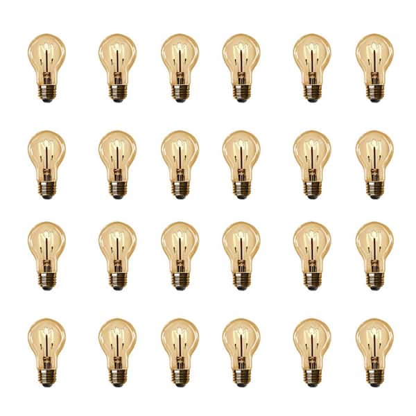 40-Watt Equivalent A19 Dimmable H Shape Filament Amber Glass E26 Vintage Edison LED Light Bulb, Warm White (24-Pack)