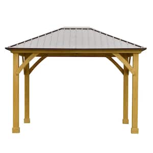 12 ft. x 10 ft. Brown Hardtop Gazebo Canopy Patio Shelter Outdoor with Solid Wood Frame, Steel Slanted Roof, Brown