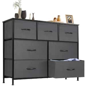 Miguel Grey 39.3 in. W 7-Drawer Dresser with Fabric Bins and Steel Frame Storage Organizer Chest of Drawers