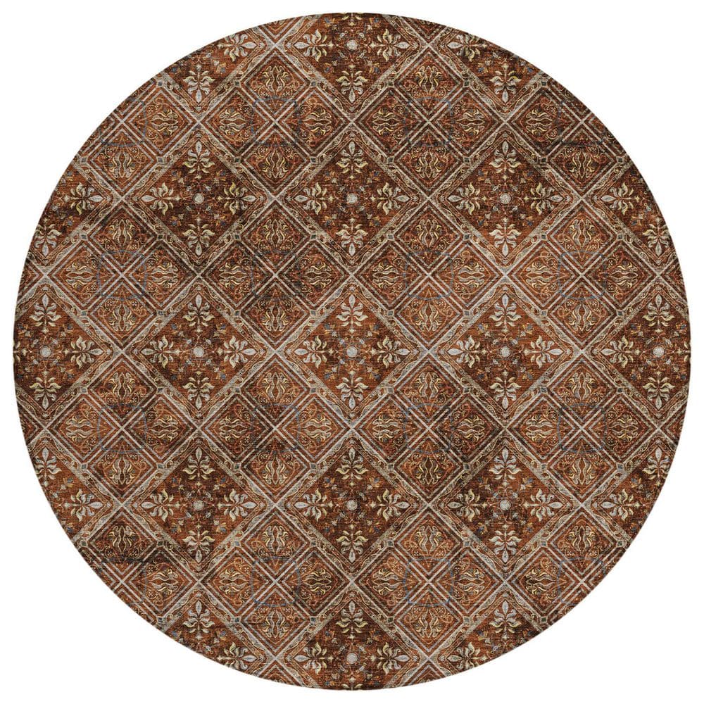 Chantille Machine Washable Indoor/Outdoor Abstract ACN2692 Brick 8 ft. x 8 ft. Round Rug price history on PriceWatchPro