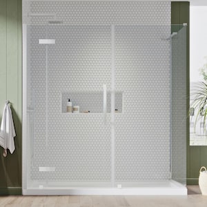 Tampa 72 in. L x 36 in. W x 72 in. H Corner Shower Kit with Pivot Frameless Shower Door in Chrome and Shower Pan