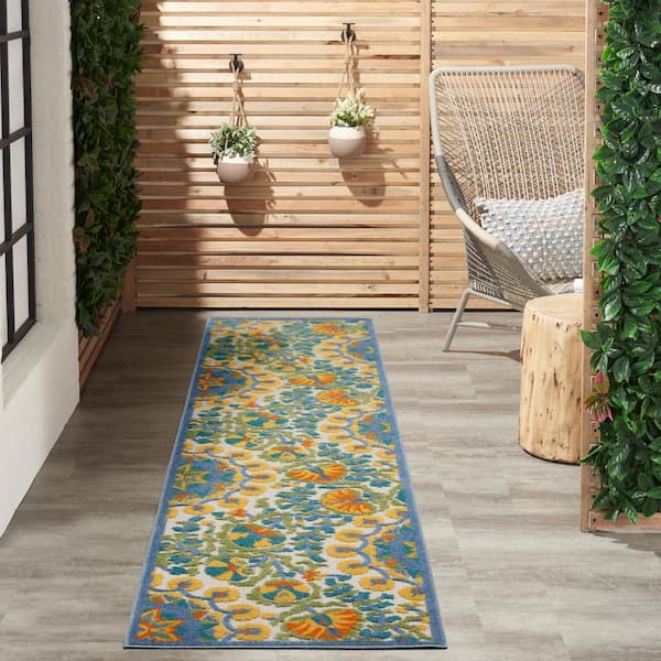 Aloha Multicolor 2 ft. x 10 ft. Kitchen Runner Floral Contemporary Indoor/Outdoor Patio Area Rug