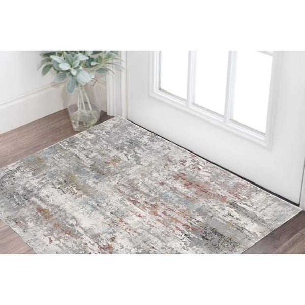 2 ft. x 3 ft. Gray and Blue Abstract Washable Non Skid Area Rug