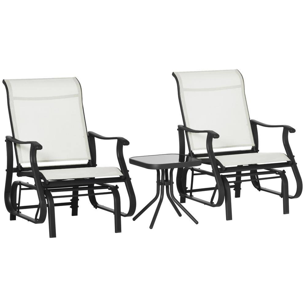 3-Piece Metal Glider Chair with Bistro Table Outdoor Bistro Set Cream White Mesh Backrest price history on PriceWatchPro