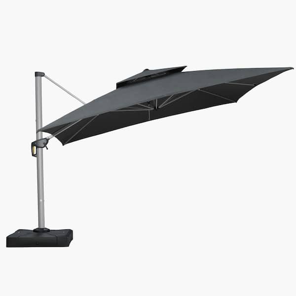 12 ft. Square Sunbrella Aluminum 360° Rotation Silvery Cantilever Outdoor Patio Umbrella in Gray
