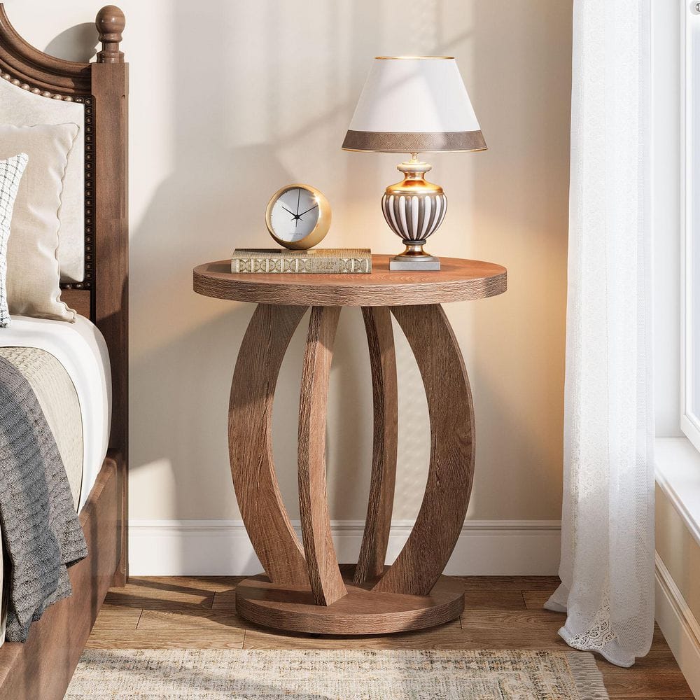 BYBLIGHT Fenley Brown 19.69 in. W Round Nightstand Bedside Table