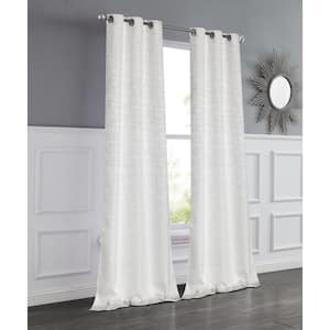 Madison Natural 3D Jacquard Threaded Lurex Textured Weaved Window Panel Pair 76 in. W x 84 in. L ( Set of 2)