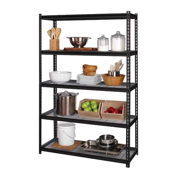 Iron Horse Wire Shelving Unit, 5 Shelf, 18D x 48W x 72H, Black - Steel - Traditional