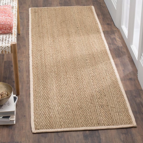 Natural Fiber 3 ft. x 14 ft. Natural/Ivory Solid Color Runner Rug