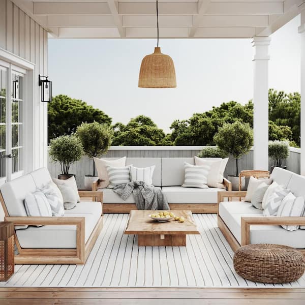 Amasha High-Low Striped Cream 8 ft. x 10 ft. Indoor/Outdoor Patio Area Rug