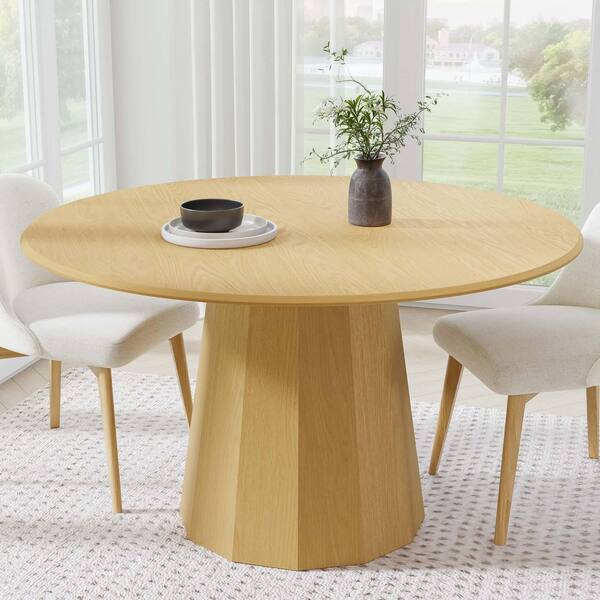 Cone Natural Colored Wood 52 in. Column Base Duckbill Edge Dining Table for 6