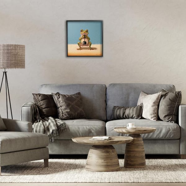 Frog Lifting Weights by Lucia Heffernan Black Framed Sports Giclee Art Print 17 in. x 17 in.