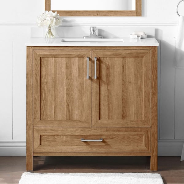 Moorside 36 in. Single Sink Sweet Maple Bath Vanity with White Engineered Stone Top (Assembled)