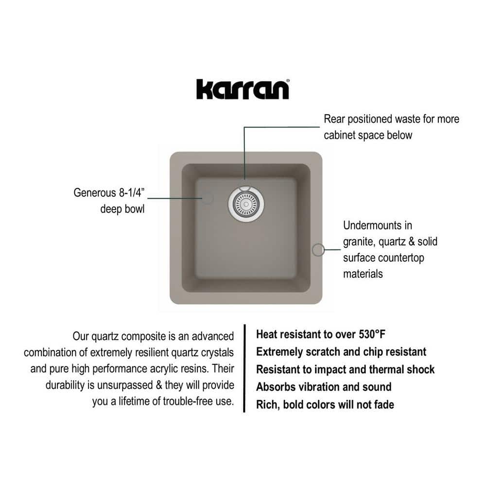 Karran 17'' Matte Concrete Quartz Undermount Bar Sink