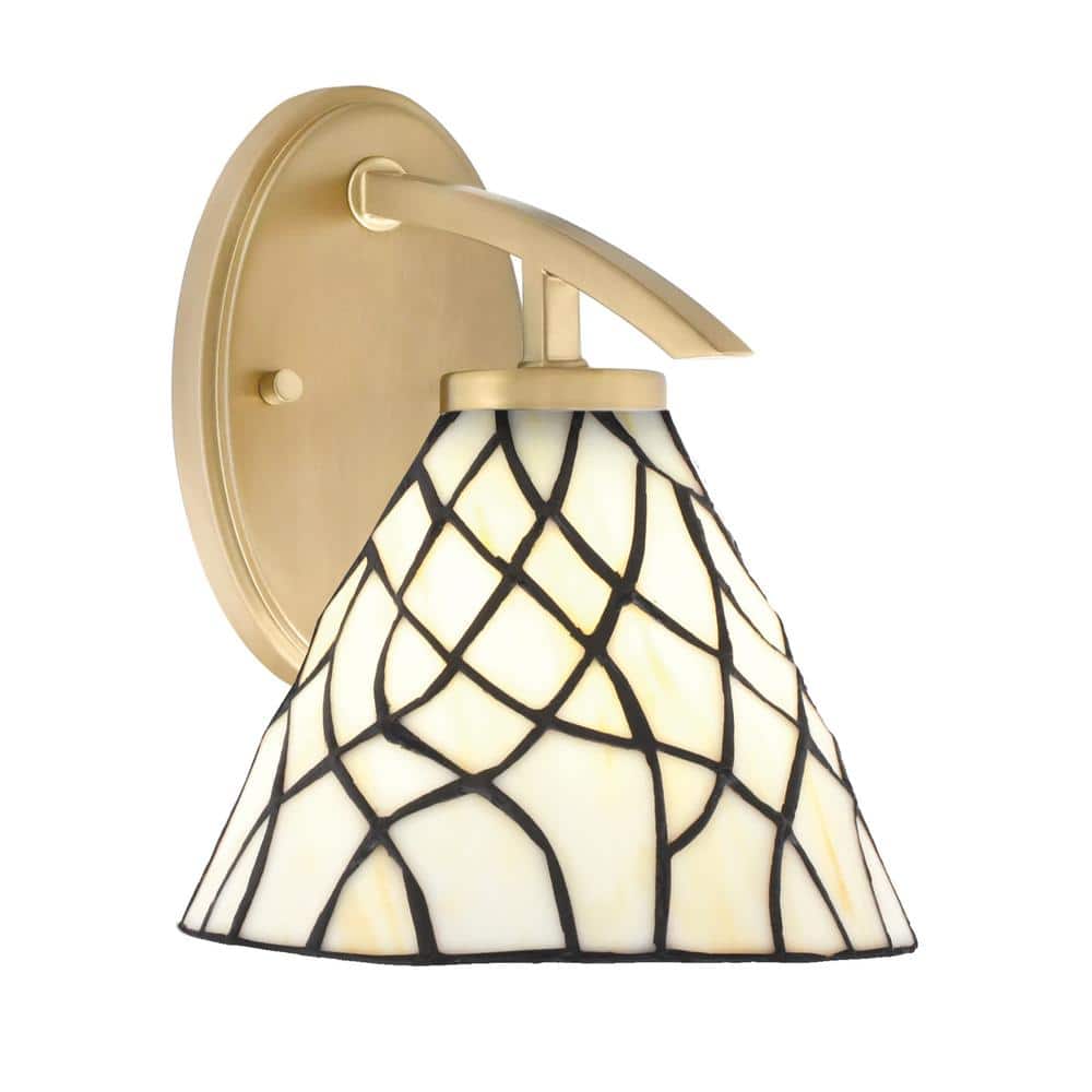Siena 7 in. 1-Light New Age Brass Sconce with 7 in. Sandhill Art Glass Shad