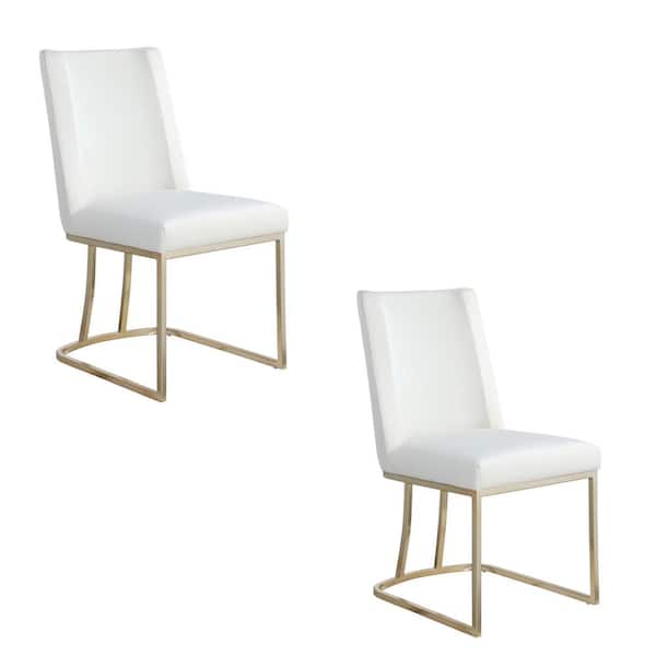 Unbranded Modern White Velvet Upolstered Dining Chairs with Gold Metal Legs (Set of 2)