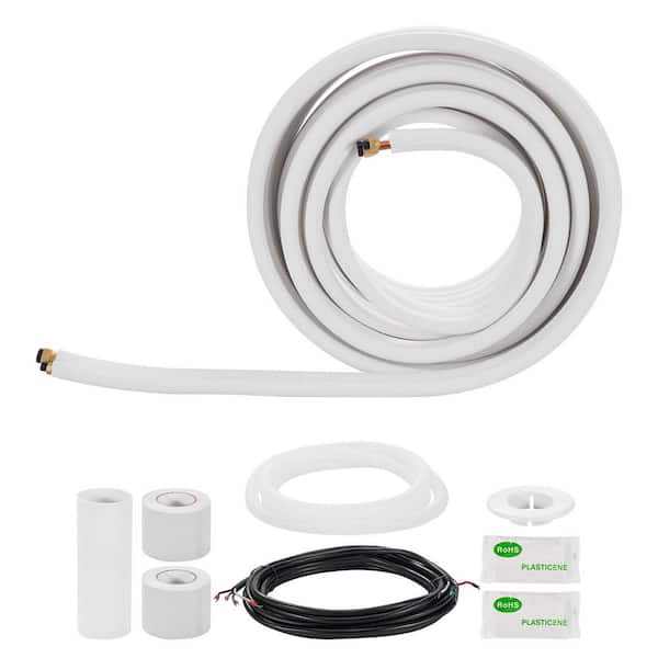 3/8in. & 5/8in. OD AC Copper Tubing Pipe, 25ft. Mini Split Line Set 3/8 White PE Thickened Insulated Coil w/ Flared Nuts