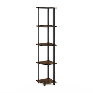 57.7 in. Amber Pine/Black Plastic 5-shelf Corner Bookcase with Open Storage