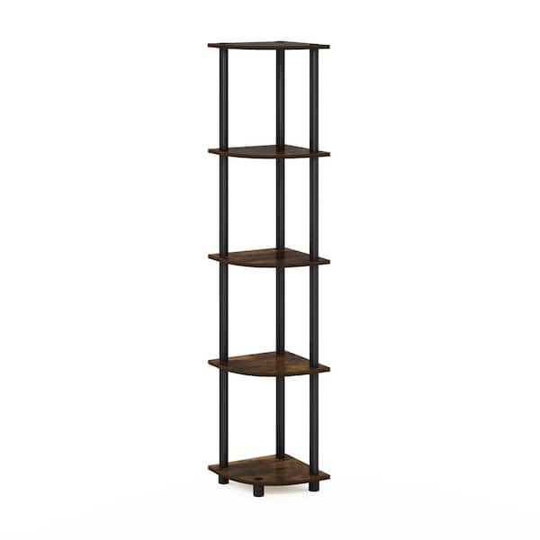 Furinno 57.7 in. Amber Pine/Black Plastic 5-shelf Corner Bookcase with Open Storage