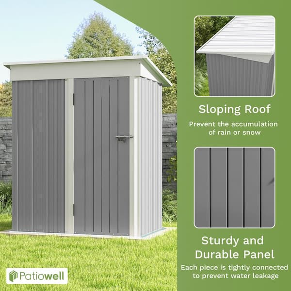 5 ft. W x 3 ft. D Outdoor Storage Gray Metal Shed with Sloping Roof and Lockable Door (16 sq. ft.)