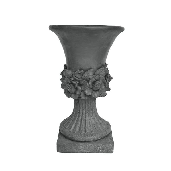 Antique Gray 11.75 in. Polyrattan Garden Urn Planter Pot with Weather Resistant, Carving Design (1-Pack)