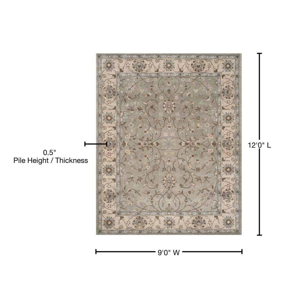 Elegant Heritage Gray Hand-Tufted Wool Rectangular Rug, 9' x 12'