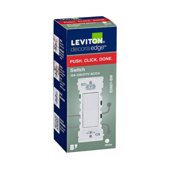 Leviton - Decora Lever Edge 15 Amp 120/277 Volt Single Pole Switch, White (1-Pack) E5601-SW