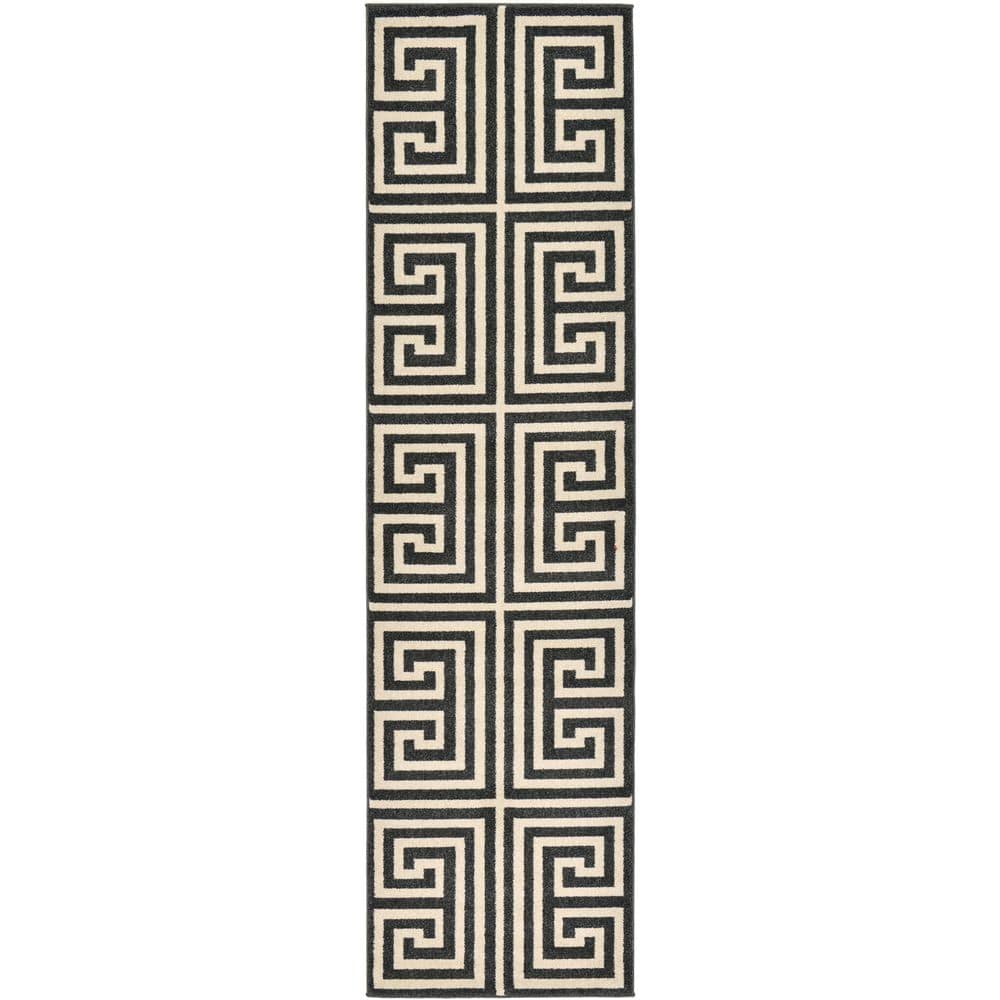 Athens Black and Beige Geometric Runner Rug