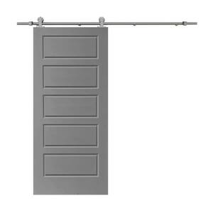 30 in. x 80 in. Light Gray Stained Composite MDF 5 Panel Interior Sliding Barn Door with Hardware Kit