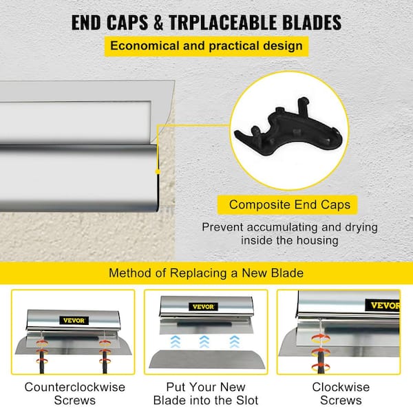 VEVOR Drywall Skimming Blade 32 In. Smoothing Knife European Stainless Steel Construction Knife Aluminum Blade Profile