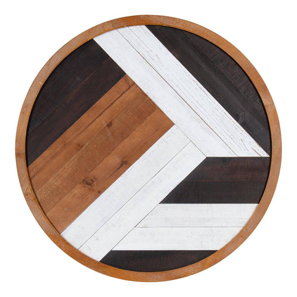 Ballez 28" Multicolored Rustic Round Wood Wall Art Plaque