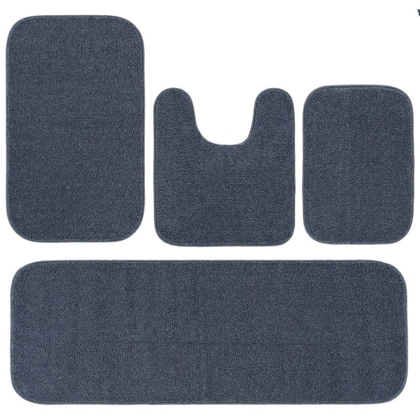Gramercy Slate Blue Solid Polypropylene Rectangle Washable 4 Piece (No Lid) Bath Rug Set