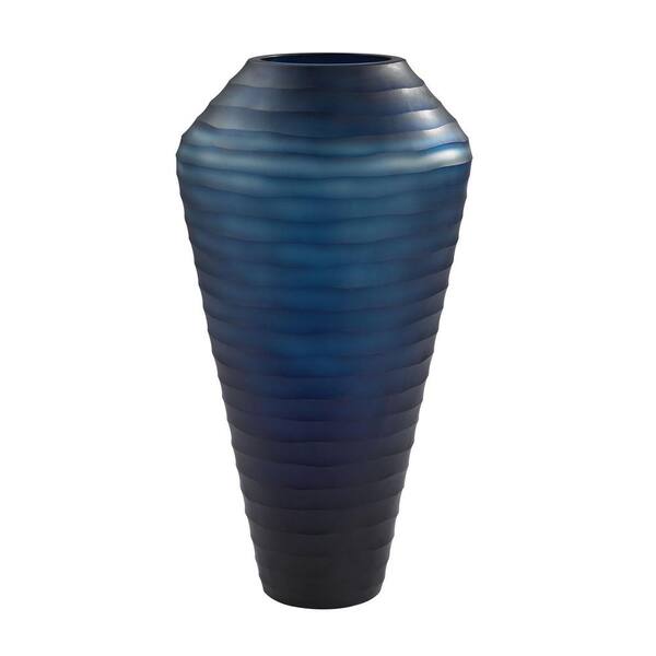 Titan Lighting 16 in. Ribbed Glass Decorative Vase in Deep Blue Indigo