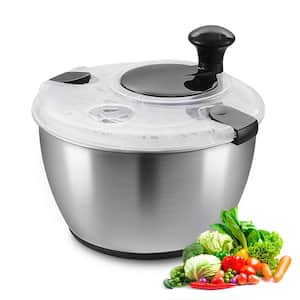 Stainless Steel Salad Spinner 4.75 Qt. 1-Handed Easy Press Large Vegetable Dryer Washer, Lettuce Cleaner and Dryer