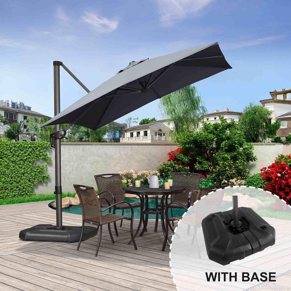 8 ft. Square Aluminum Outdoor Patio Cantilever Umbrella Offset 360° Rotation Umbrella with Base, Light Gray price history on PriceWatchPro