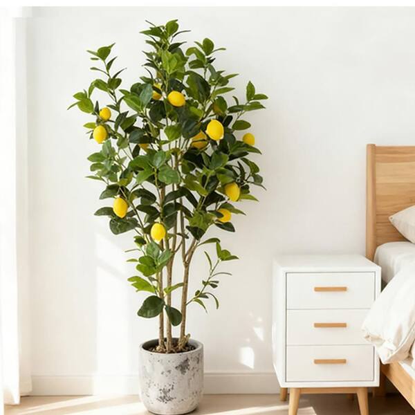Gravee 5 ft. Tall Artificial Lemon Tree, Floor Faux Lemon Plastic