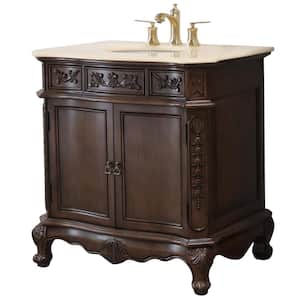 Ashby 34-6/10 in. W x 36 in. H Single Vanity in Walnut with Marble Vanity Top in Cream