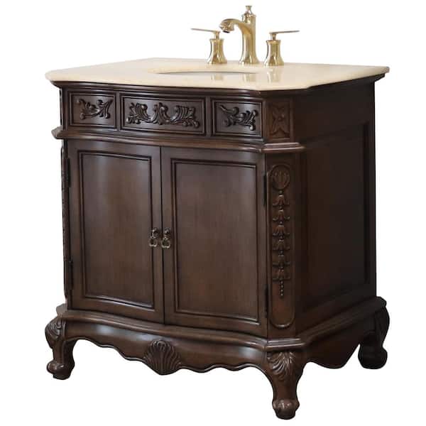 Bellaterra Home Ashby 34-6/10 in. W x 36 in. H Single Vanity in Walnut with Marble Vanity Top in Cream