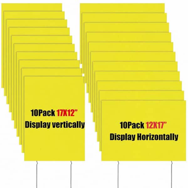 20 Pack 17 x 12 Inch Yellow Corrugated Plastic Double Sided Blank Yard Signs with Stakes for Lawn Garage Sale