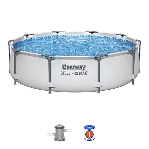 56407E 10 ft. Round 30 in. High Metal Frame Pool Steel Pro MAX Family Swimming Pool Set