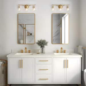 Modern 22.4 in. 3-Light Gold Bathroom Vanity Light with Globe Clear Glass Shades Powder Room Wall Sconce