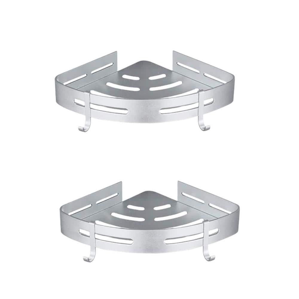12.1 in. W x 8.8 in. D Silver 2-Tier Bathroom Corner Shelves Decorative Wal