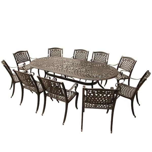 Bronze Aluminum Oval Outdoor Dining Set, 11 Piece Outdoor Dining Set Aluminum